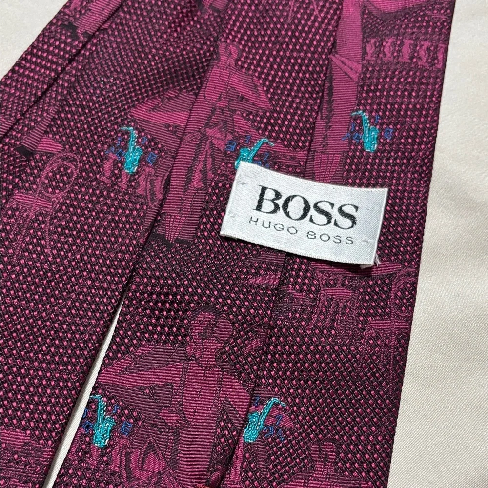 Boss Burgundy and Teal Patterned Tie - Picture 2 of 6